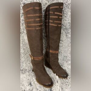 Napoleoni Made in Italy Tall Wedge Heel Brown Suede Winter Boots Size 39 USA 9